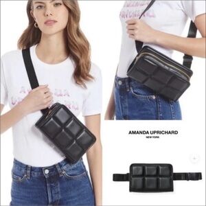 Amanda Uprichard Quilted Belt Bag Faux Leather Black Gold Sling Fanny Pack